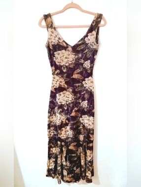 Vintage Betsey Johnson 90s Floral Midi Dress Velvet Burnout Look V-Neck M